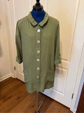 John Mark Olive Green Casual Button-Front Shirt